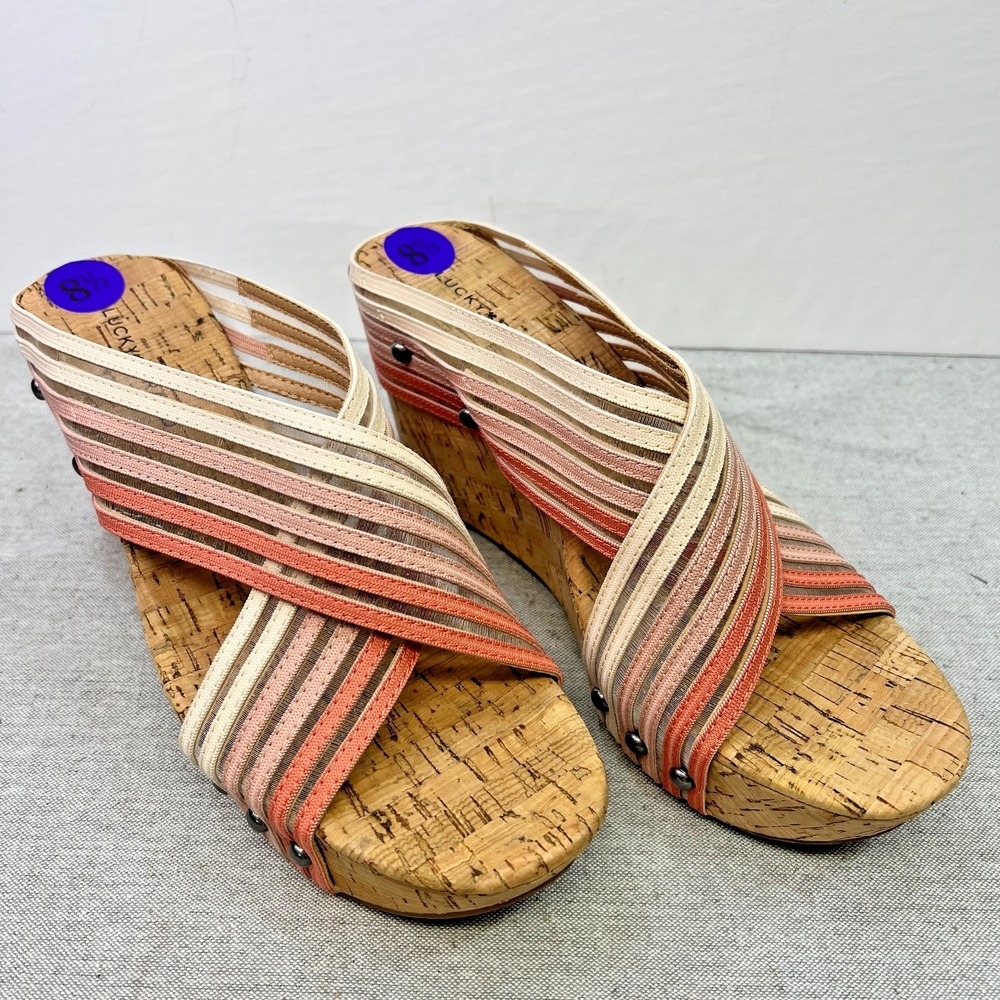Lucky Brand MyKayla Pink Ombre Cork Wedge Sandals Size 8.5